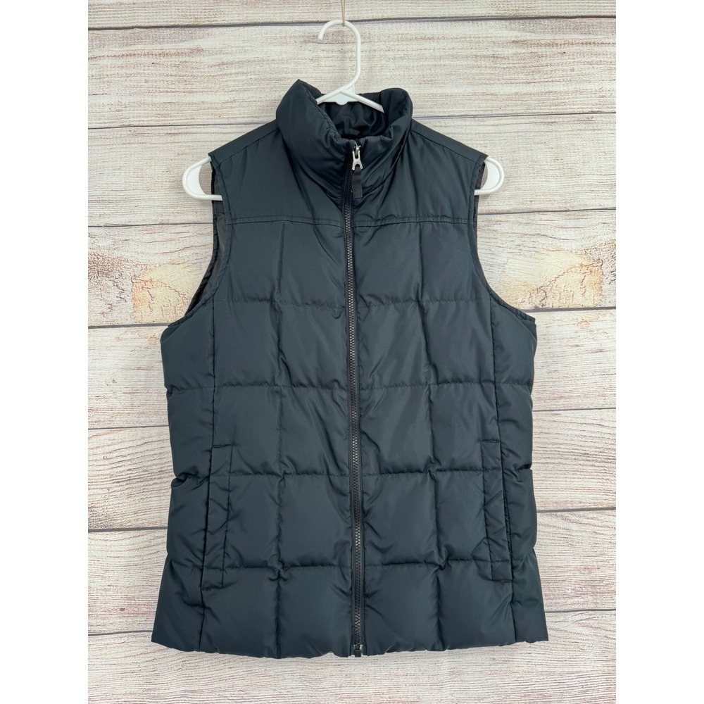 Lands End Puffer Vest Women Small Black Down Insulated Quilted Full Zip 458034A